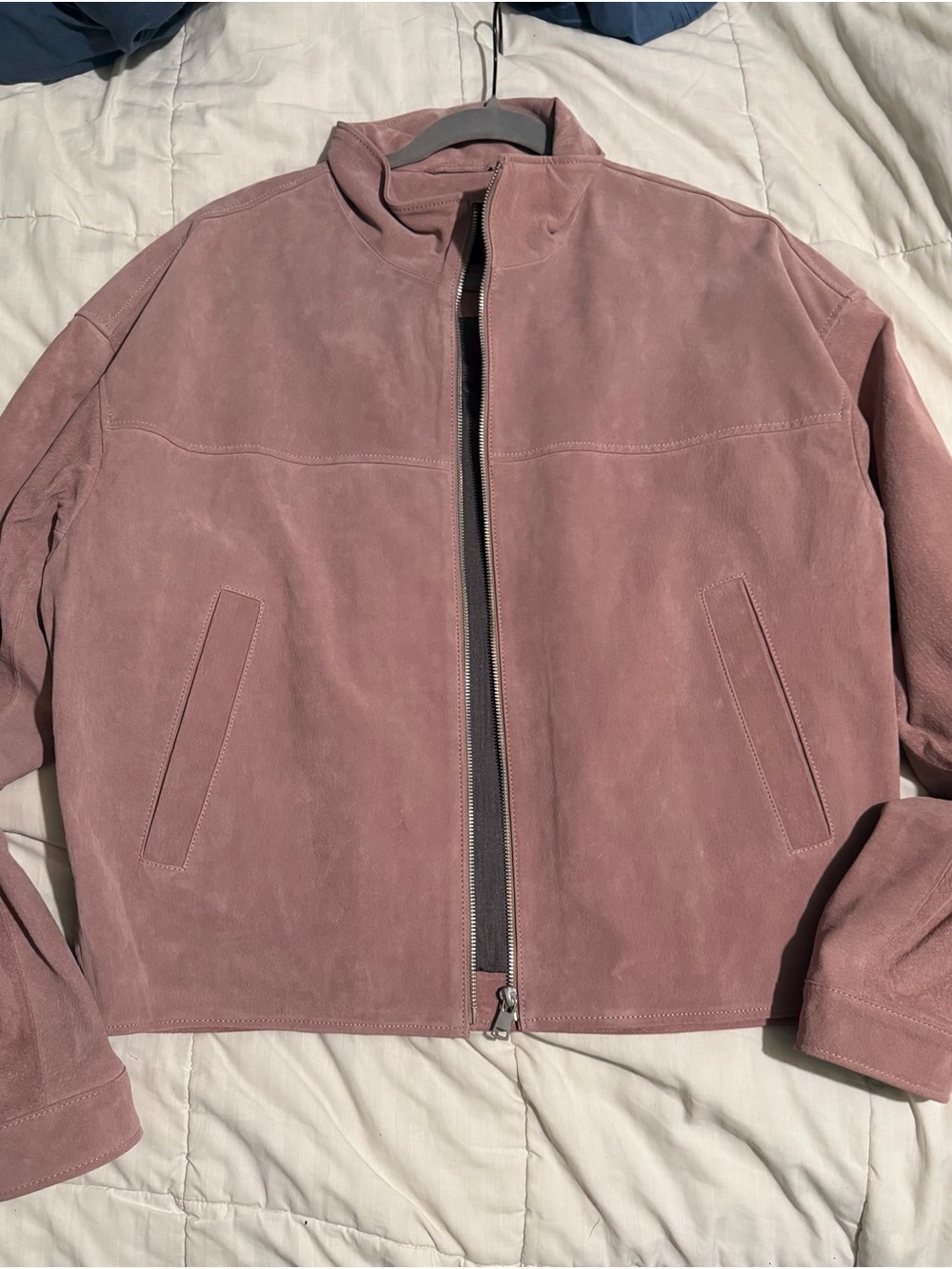 Zara Men's Suede leather Bomber Jacket - Dusty Rose